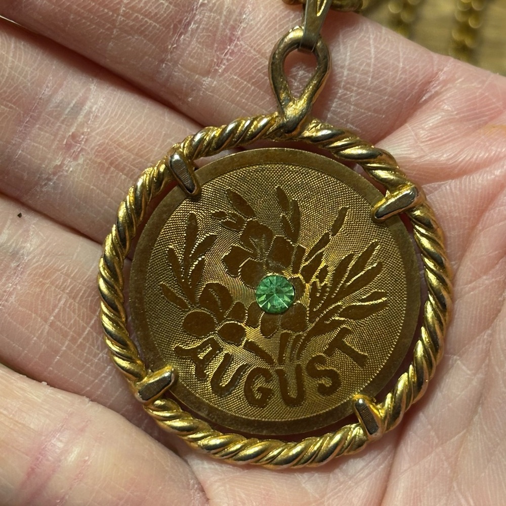 August vintage birthstone coin necklace